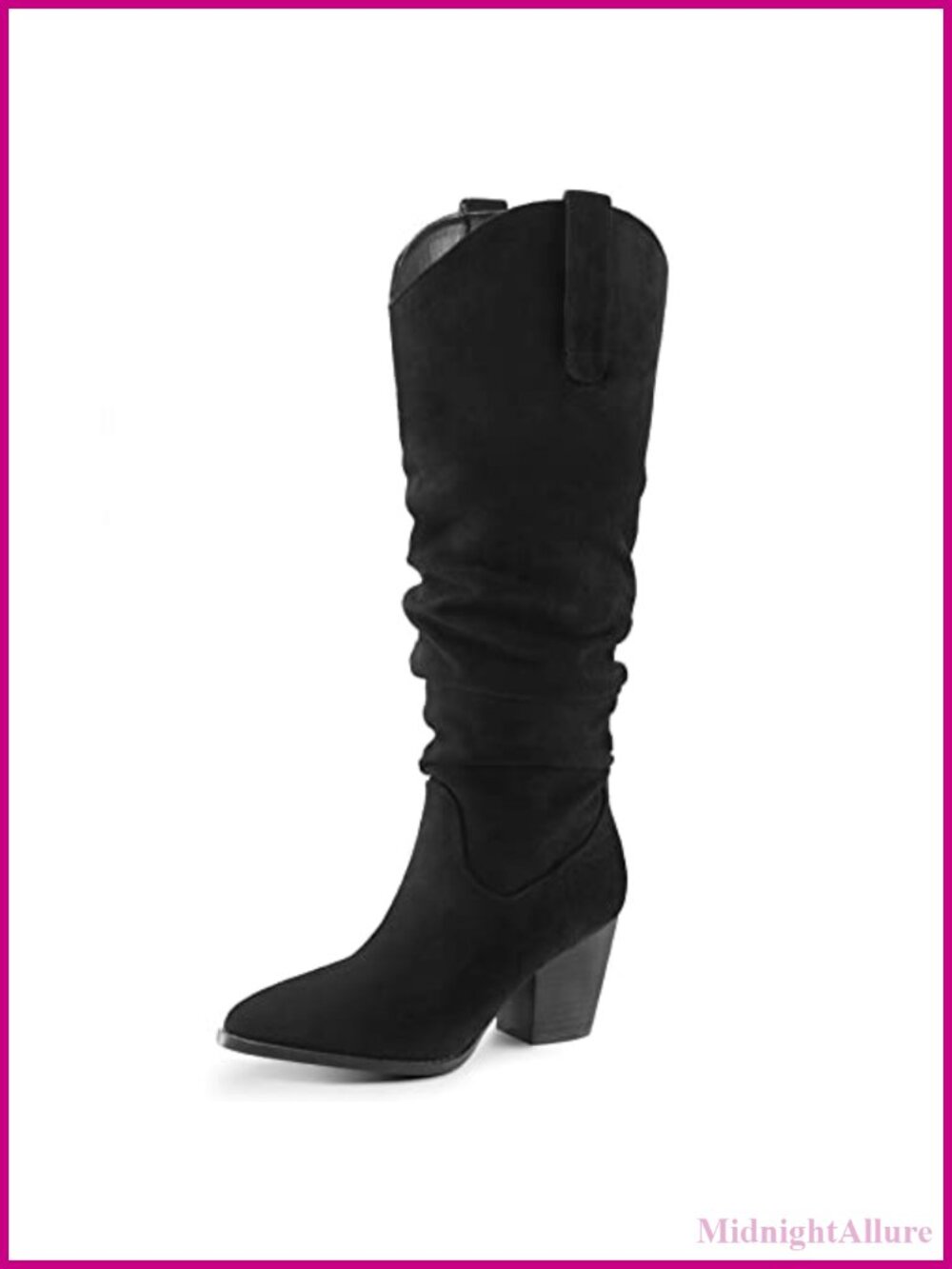 Slouchy Knee High Western Boots Faux Suede Pointed Toe Block Heel